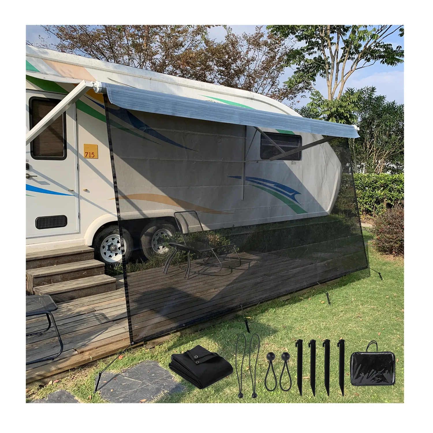 

Hot Sales 8'X15' 3" Black Mesh Screen RV Awning Sun Shade For Camper Trailer