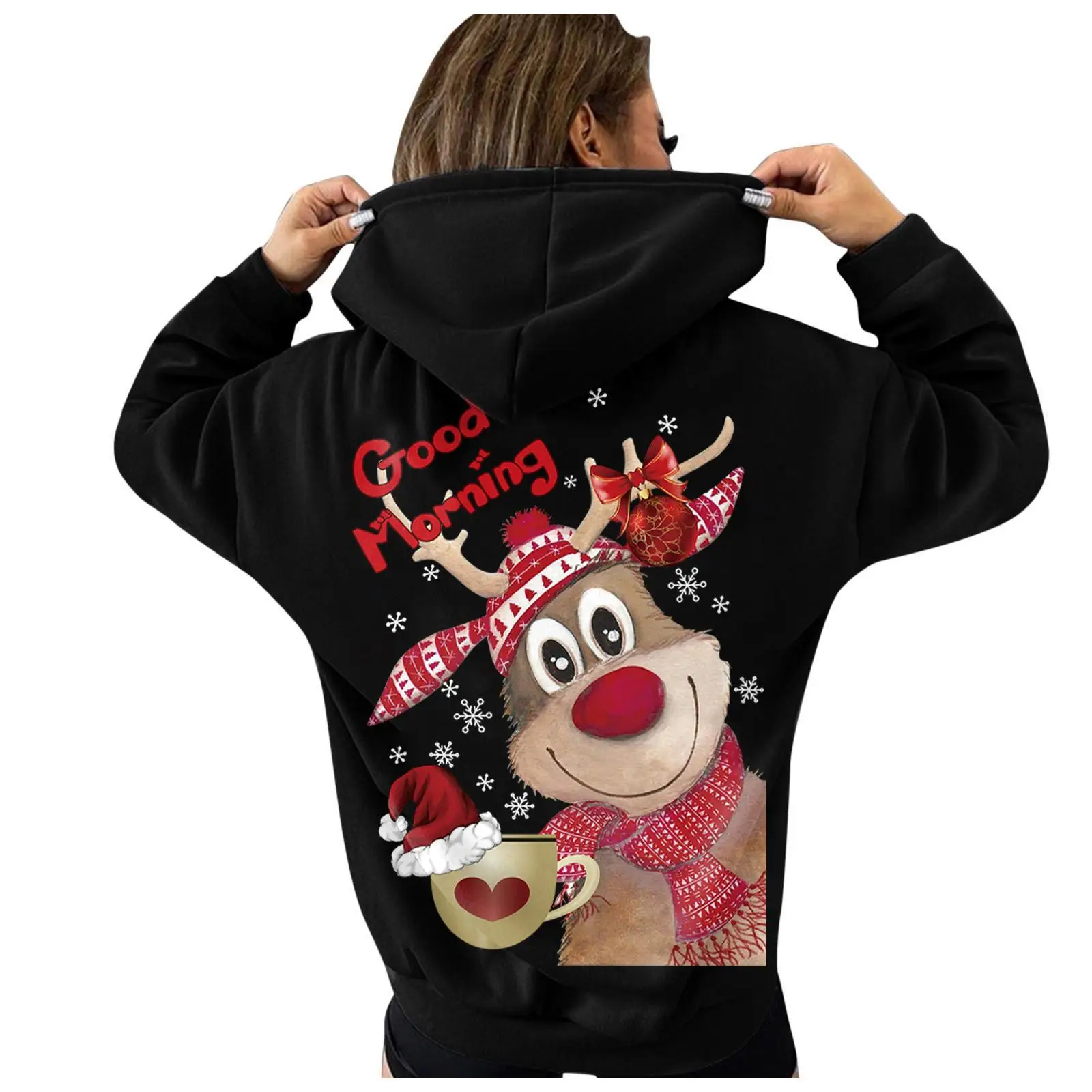 Christmas Reindeer Women\'s 3D Print Hoodie Casual Long Sleeve Hoodies Sport Sweatshirt For Autumn & Winter Pullovers