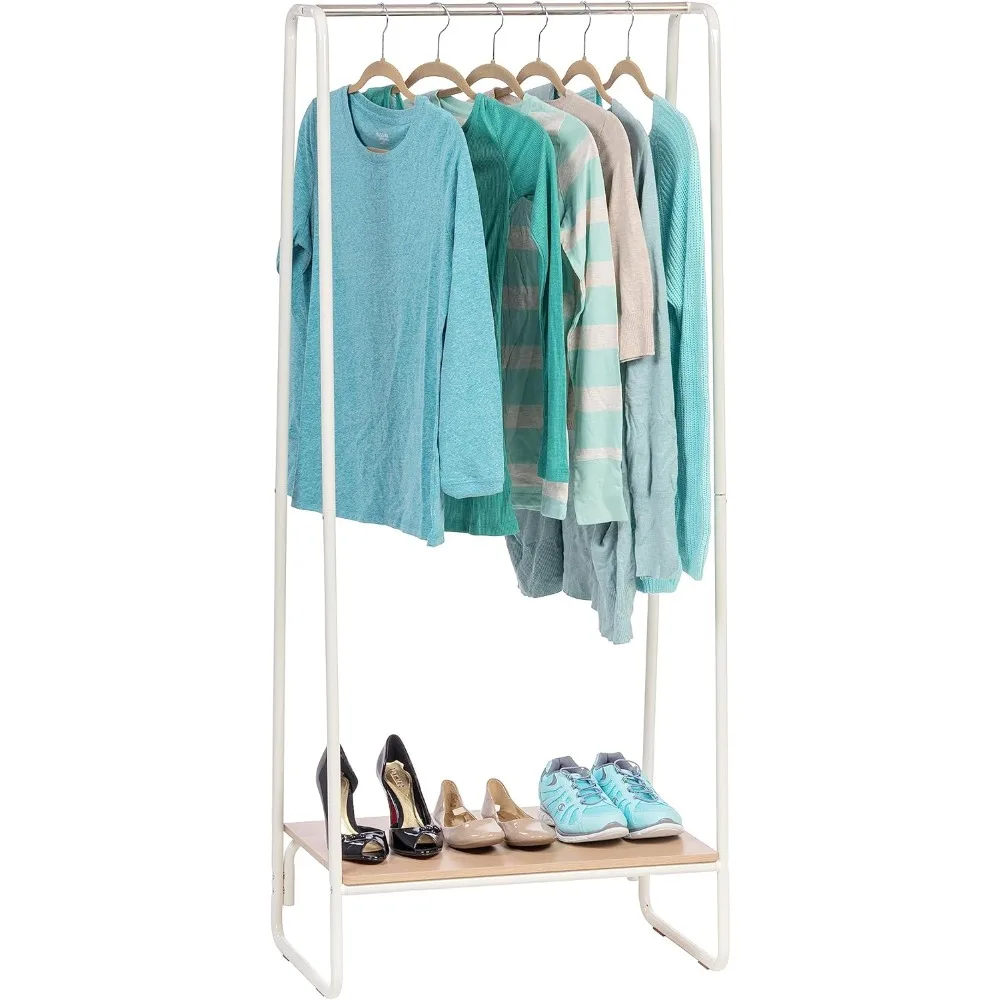 

Clothes Rack for Hanging Clothes with Bottom Wood Shelf, Freestanding Clothing Rack, Easy to Assemble Garment Rack