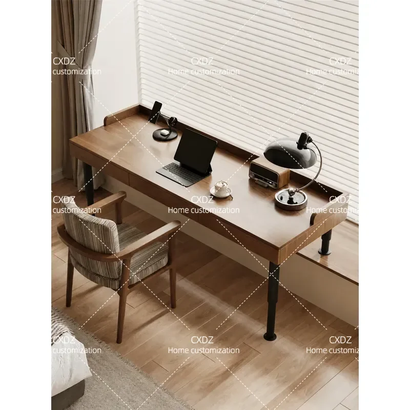 Solid Wood Bay Window Desk Adjustable Height Writing Study Table with Drawers Custom Sill Transformation Office Computer Desk