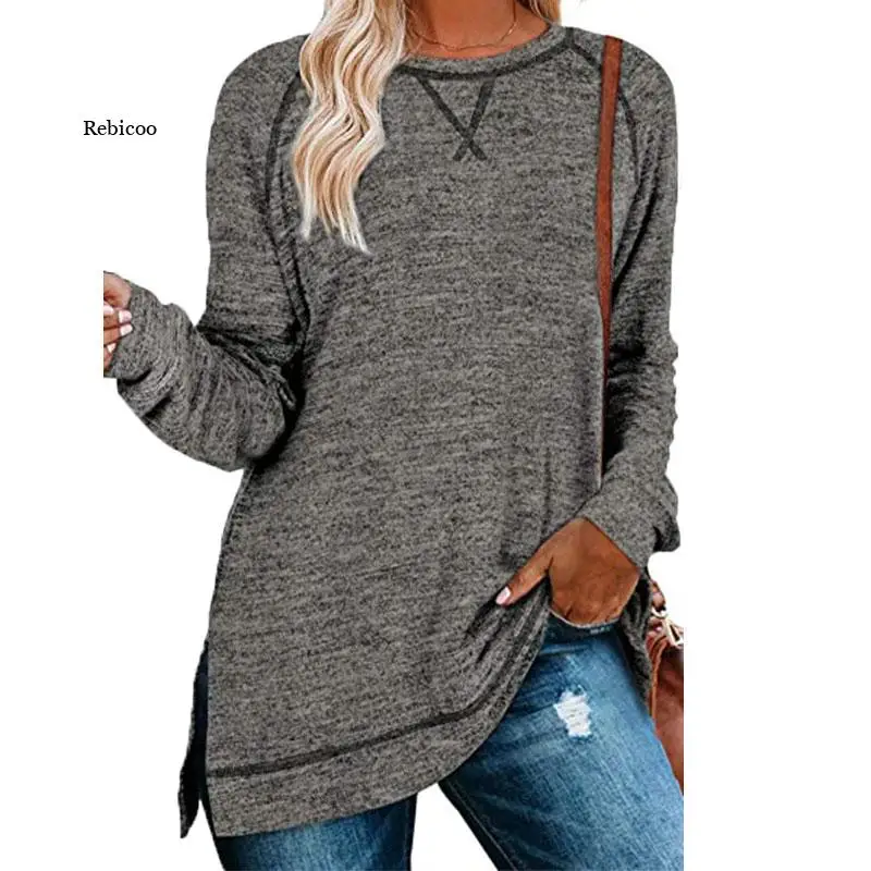 Spring Autumn Fashion Casual Loose Tunic Tops Women's Clothing O Neck Long Sleeve Solid Color Sweatshirt Ladies Pullovers Hoodie