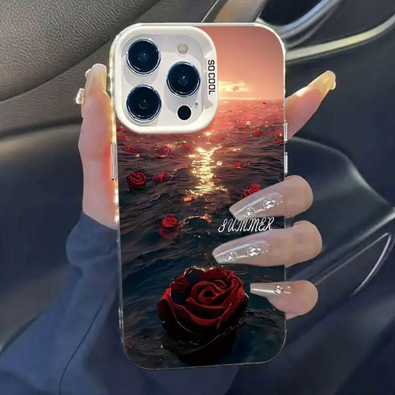 

Красивый художественный чехол для телефона Rose Sea Area Rose Sea для IPhone 16, 15, 14, 13, 12, 11 PROMAX X XS XR 7, 8 Plus, противоударный чехол для телефона