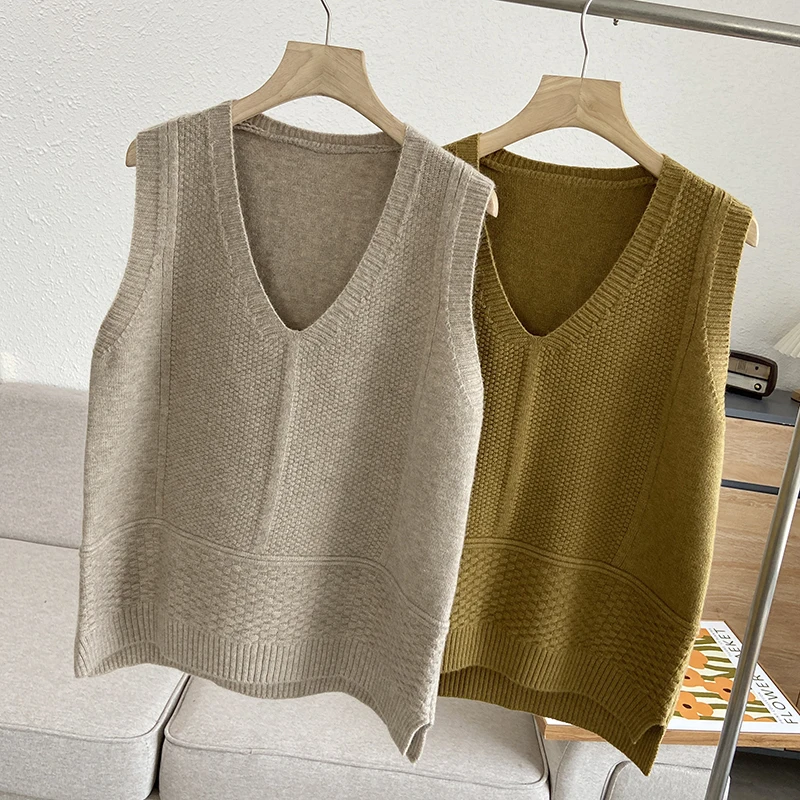 

Женский вязаный жилет с v-образным вырезом, свободный крой, осень-зима, модная утягивающая майка, чистый цвет, для поездок на работу, с деталями из драпировки