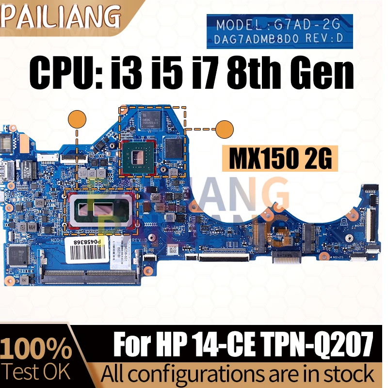 Notebook TPN-Q207 untuk HP 14-CE Notebook Mainboard Laptop L36237-601 L51760-601 i3 i5 i7 8th Gen MX150 Motherboard diuji penuh