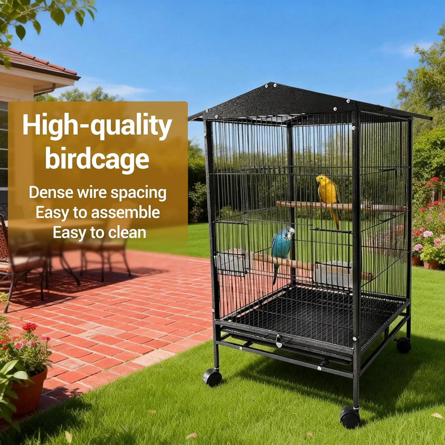 

Large Bird Cage with Stand,Parrot Cage on Wheels with Slide Out Tray,Standing Large Aviary with Perches & Feeders, Flight Cage
