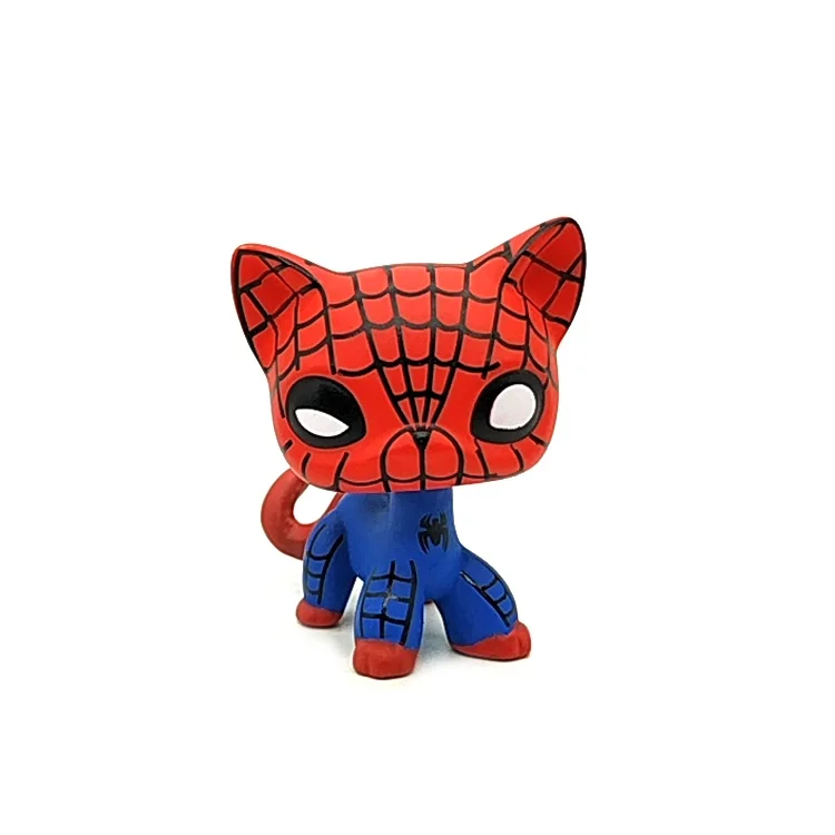 LPS Toys Tienda de mascotas rara personalizada OOAK # Figura pintada a mano SUPER HERO de gato rojo y azul de 107 LPS