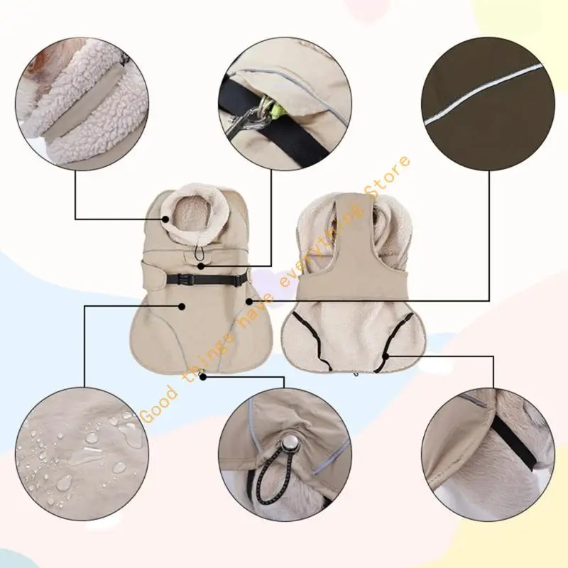 

Windproof Dog Coat With Fleece Lining Reflective Safety Strips Winter Cloth 55KF