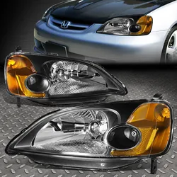 2PCS  2PCS FOR 01-03 HONDA CIVIC OE STYLE BLACK HOUSING AMBER CORNER HEADLIGHT HEAD LAMPS