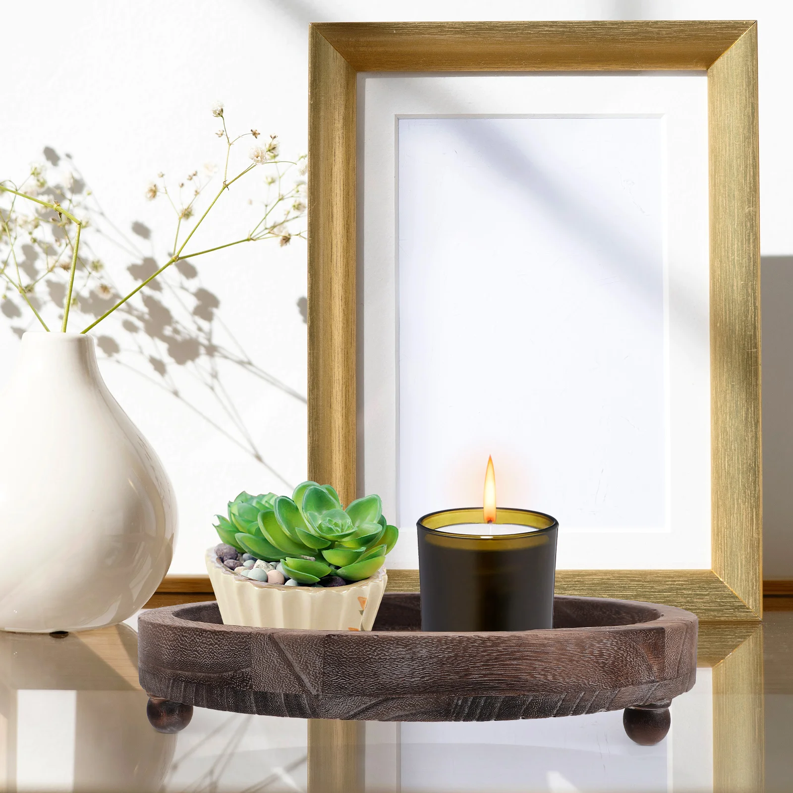 

Wooden Holder Tray Farmhouse Style Decorative Candlestick Stand Home Wedding Christmas Decoration Wood Tray For Candles