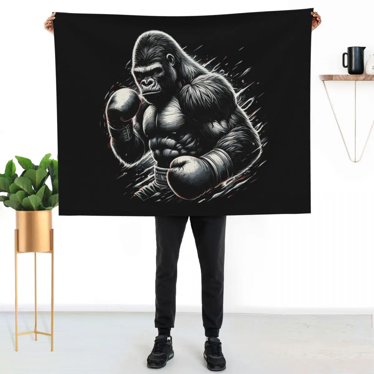 Gorilla boxer fighter boxing gift Throw Blanket funny gift Sofa Throw Heavy for winter Stuffeds valentine gift ideas Blankets