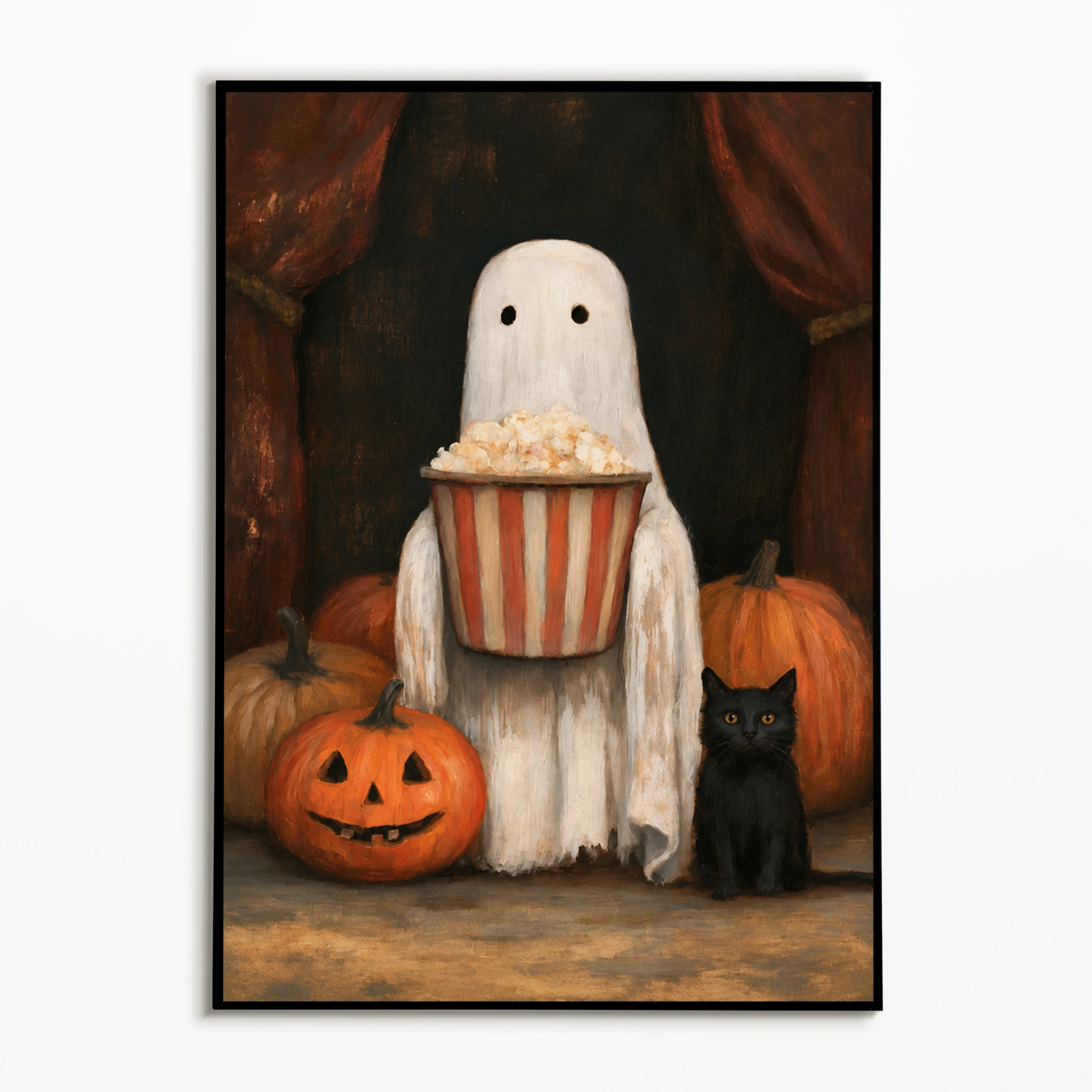 1PC Autumn Cute Ghost Pumpkin Black Cat Witch Poster  Retro Halloween Horror Wall Art  Canvas Printing Fall Gift  Room Decor
