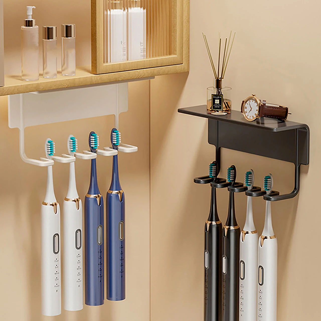 

4 Slots Wall Mounted Toothbrush Holder Bathroom Self Adhered Toothbrush Organizer Razor Storage Racks
