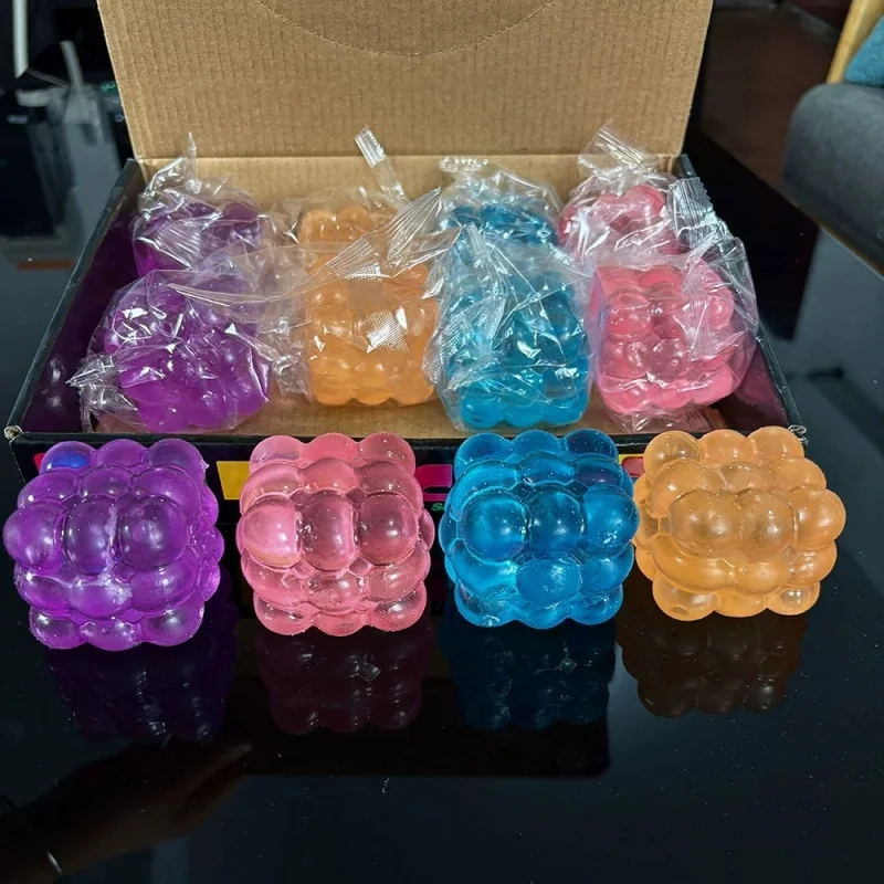 Transparent Bubble Cube Maltose Squishy Toy Multicolor Stretch Anxiety Relief Satisfy ASMR Squish Experience for Sensory Lovers