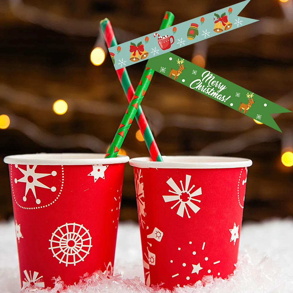 

Christmas Stickers Straw Covers Cap for Tumblers Ornaments Glass s' Party Plastic