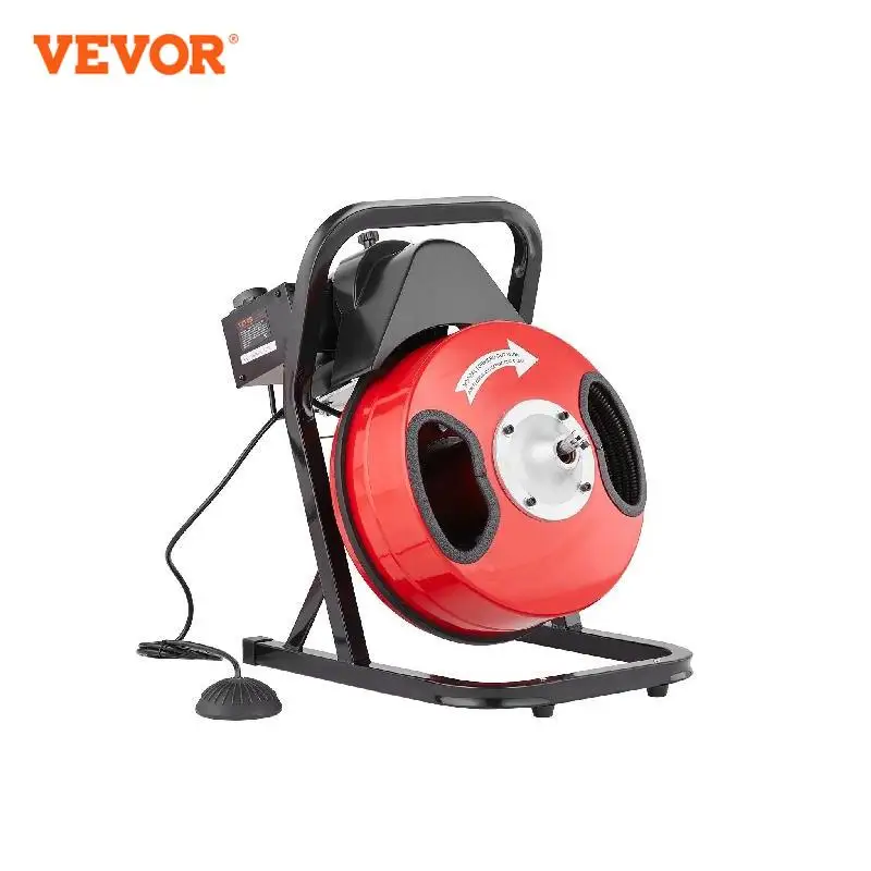 

VEVOR Drain Cleaner Machine 50FT x 1/2 Inch Manual Feed Sewer Snake Auger - with 4 Cutters & Air-activated Foot Switch for Pipes