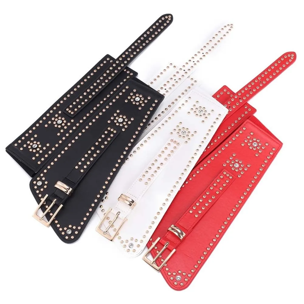 adjustable-rivet-wide-waistbands-punk-style-personalized-design-y2k-cool-girls-belt-rhinestone-solid-color