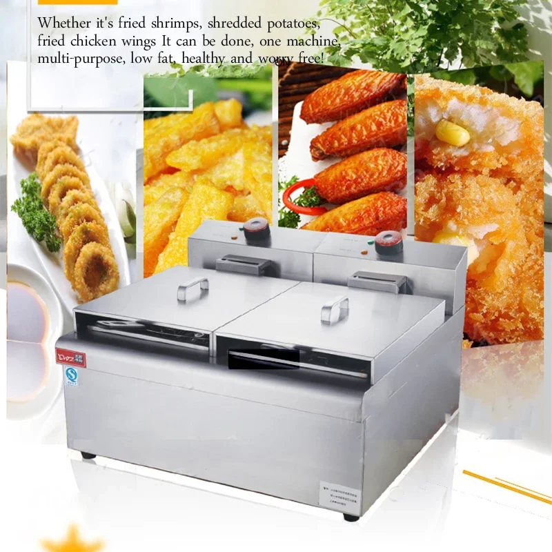 for 220V Double Cylinder Double Sieve Electric Fryer Commercial High Power Deep Fryer Fried Chicken Cutlet