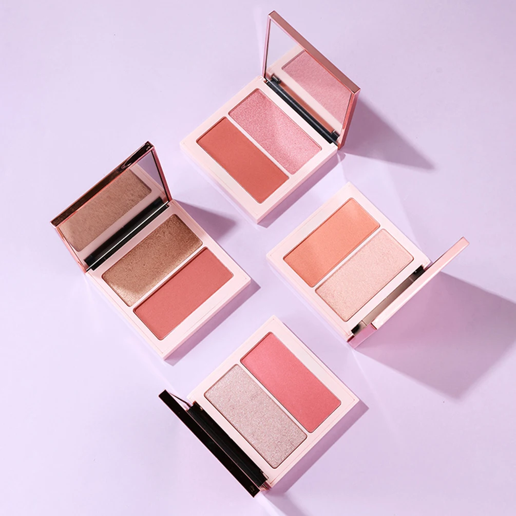 4color Private Label Blush Powder Custom Logo Dual-color Blusher Highlighter Matte Palette Waterproof Pigment Cheek Makeup Vegan