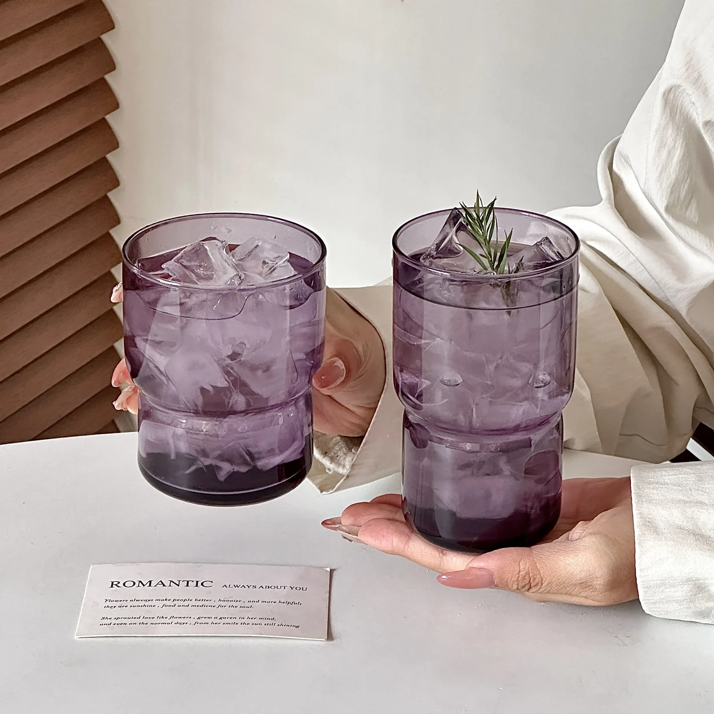 Vietri Mare Purple Layered Glass Cup for Restaurant Cocktails Whiskey Crystal Glass Cup Single Piece Diningware