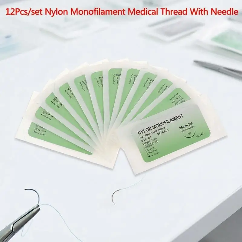 kit-de-pratica-de-sutura-em-monofilamento-de-nylon-com-12-pecas-conjunto-de-agulhas-medicas-para-estudantes-de-medicina-clinicas-laboratorios-cirurgioes-e-pratica-veterinaria