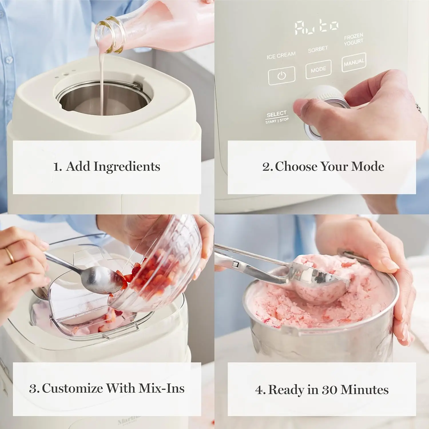 ^Ice Cream Maker Machine, 1QT Fully Automatic, 3 Modes, Linen | No Freezer Required, Ready in 30 Mins, Ice Cream, Sorbet 6