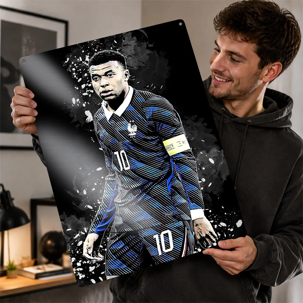 Kylian Mbappé in France Jersey Metal Poster Perfect Gift for Fans Lovers Customized Wall Art Metal Sign for Home Decorations
