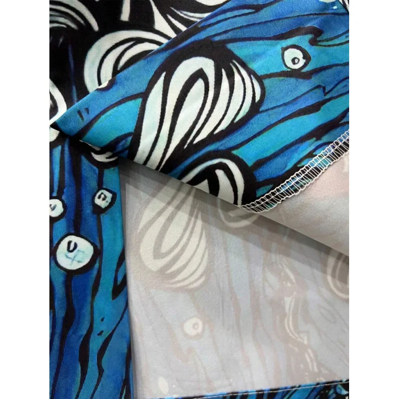 140g four-way stretch base shirt printed with cute and eccentric skull and shark cartoon design