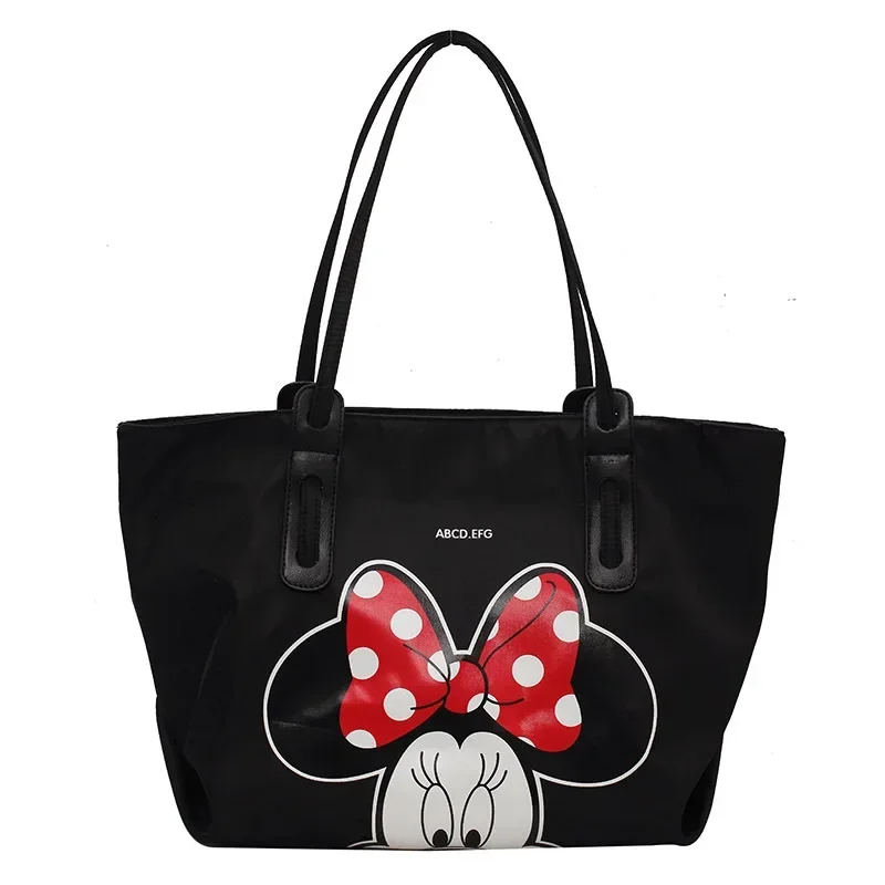 Disney Mickey Women Shoulder Bag Girl Cartoon Fashion Large Capacity Travel Shopping Items Storage Handbag Simple Nylon Tote Bag