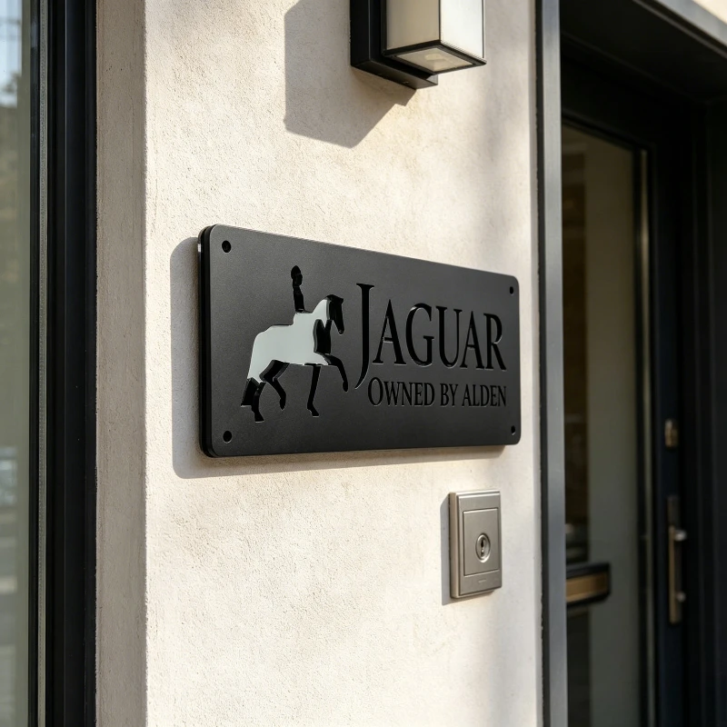 

Custom Acrylic House Number Sign Hollow Out Metal Printing Fast Horse Pattern New Arrival Door Plate for Home Decor