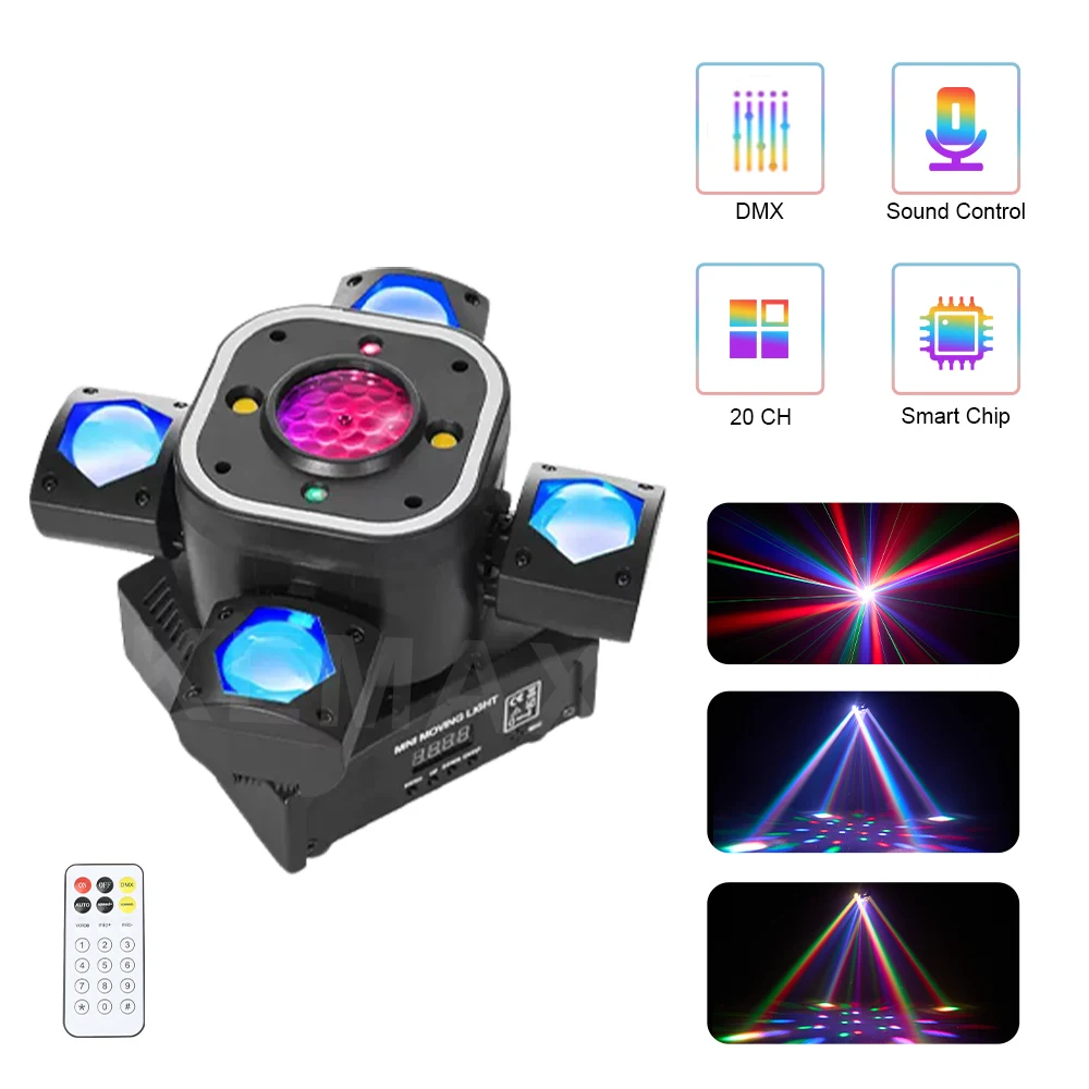 

4-Arm Party Light 80W Lyre Beam Disco Effect RGBW LED Moving Head DJ Light Remote Sound DMX Control Stage Equipment For Club Bar