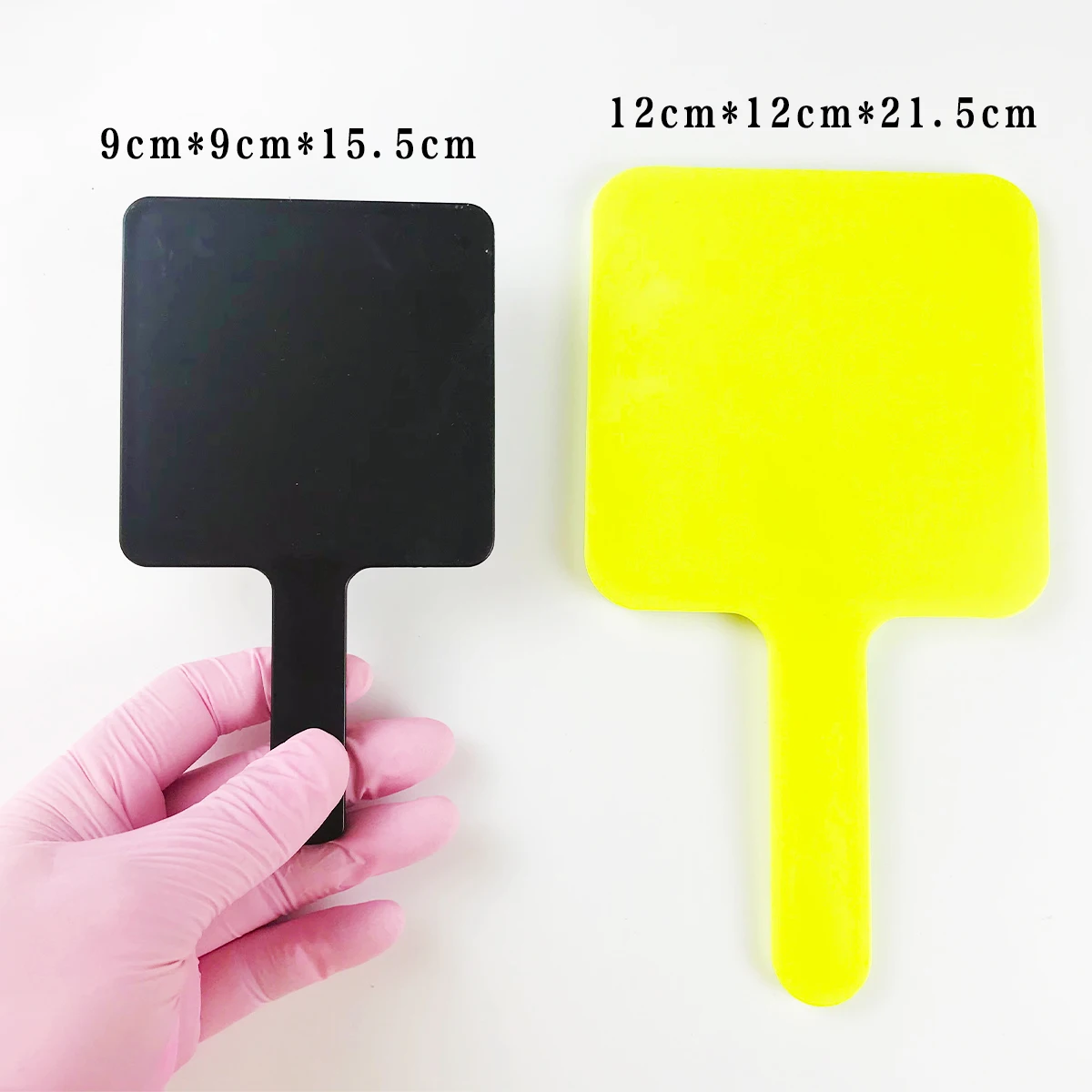 Wholesale Customize Brand Logo Cool Cute Handle Square Mirrors Black Heart Mirrors For Hair/ Cosmetic/Beauty Boutique Vendor