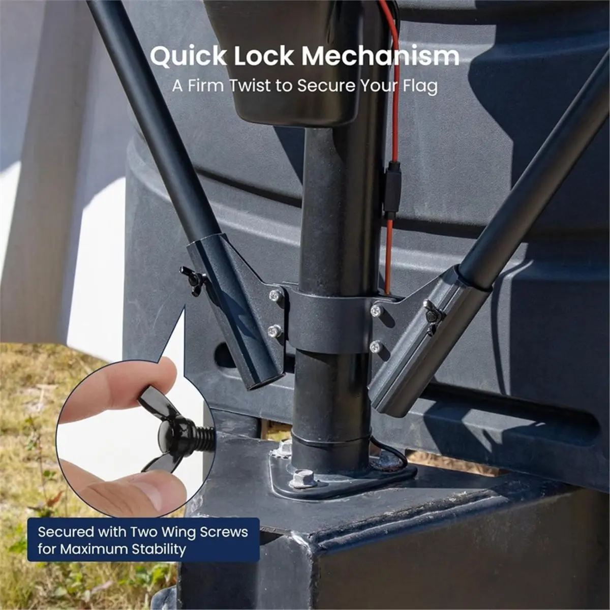 Multi-use Gear RV Dual Flag Pole Mount for Trailer Tongue Jack, Aluminum with Wing Locking, for Flagpoles Up to 1''