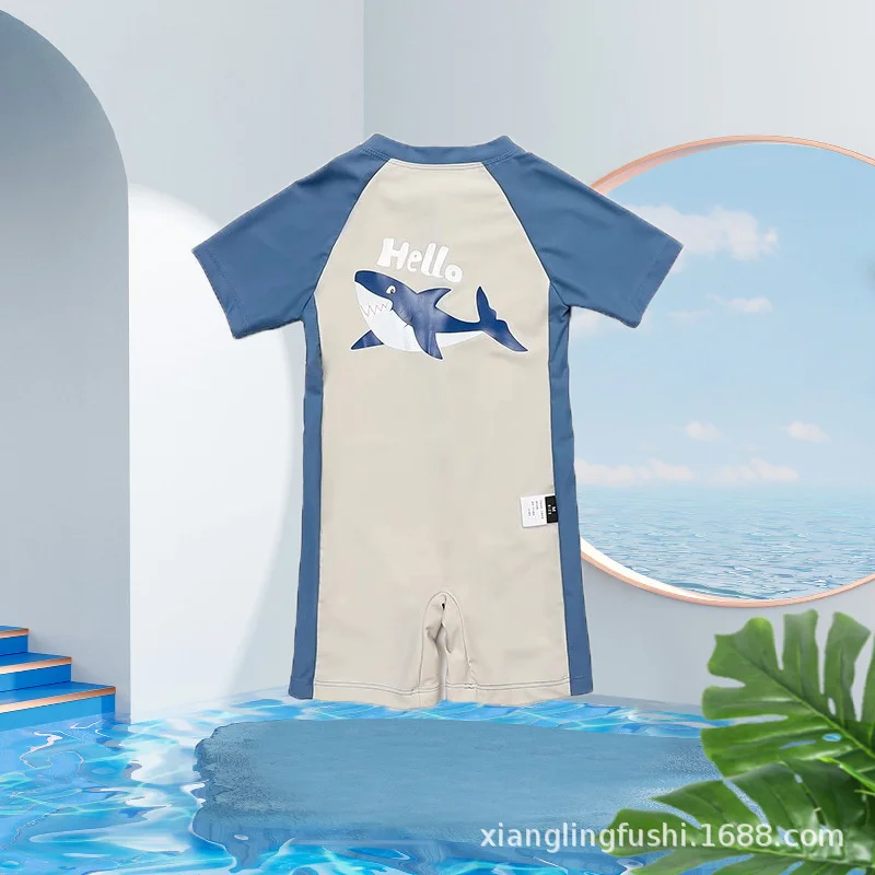 Boys Swimsuit Children Cartoon Cute Swimwear Summer New Jumpsuits Kids Sports Sunscreen Swimming Costume 1-8 Years Old