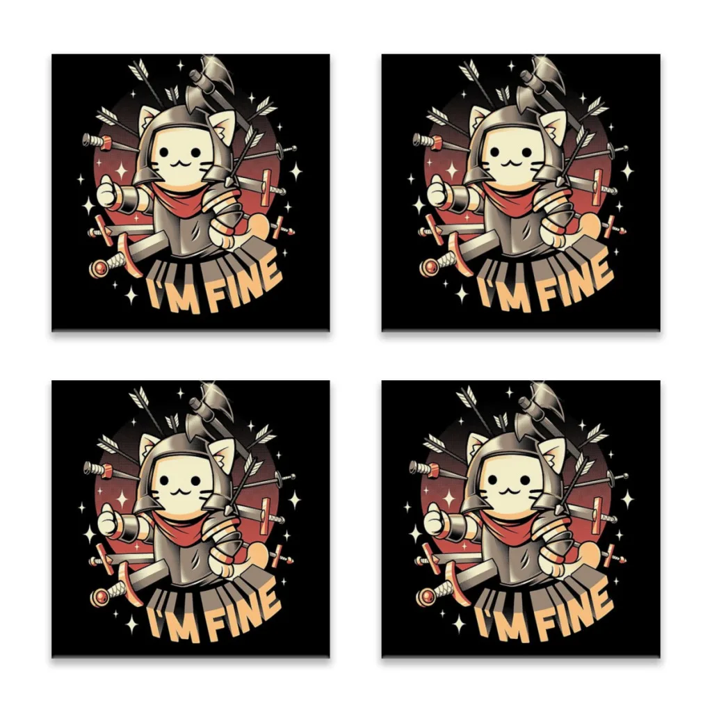 

I'm Fine Ceramic Stone Coasters,Coffee Trivet, Cups and Mugs Cool Drink Coaster Gift Set of 4