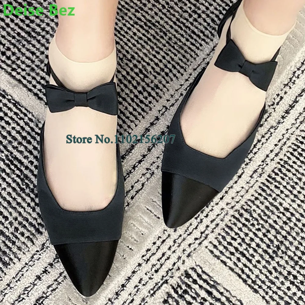 Elegant Pointed Toe Mixed Colors Butterfly Deisgn Pumps For Female Women Sweet Slingback Leather And Satin Fabric Dress Shoes