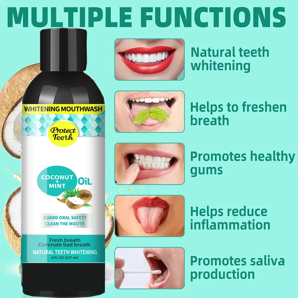 Coconut Oil Pulling with 7 Essential Oils Vitamin D, E, K2 Free Mouthwash Helps with Fresh Breath, Teeth Whitening, Gum Health