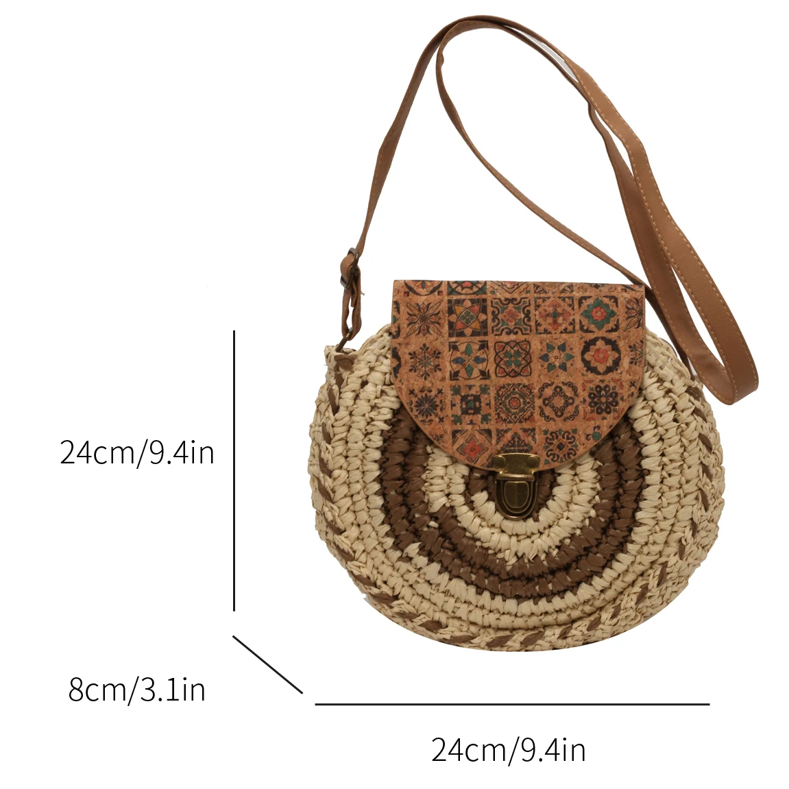 Fashion Round Straw Bag Handbag Women Summer Rattan Bag Female Handbag Handmade Woven Bag Beach Circle Shoulder Crossbody Bag