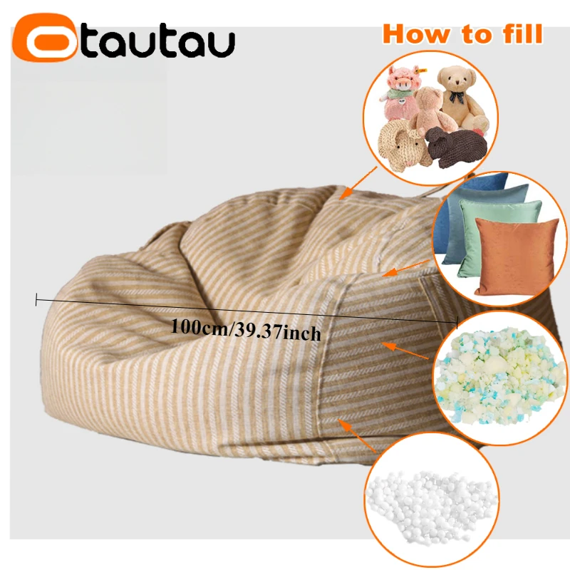 OTAUTAU Quality Cotton Linen Big Bean Bag Cover DD180【No Filler Inside! You Need To Buy Filler By Yourself !】