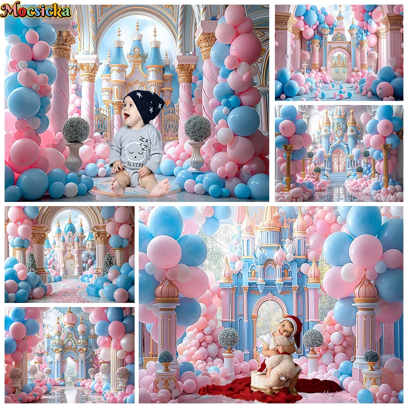 Cake Crush Photography Backdrop Pink Bluey Balloons Castle 1st Birthday Background Princess Baby Shower Decorations Photo Studio