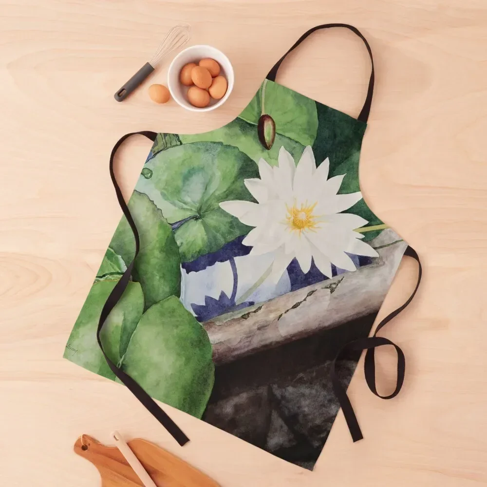 Greenhouse Water Lily Watercolor Apron Home Supplies Novelties Kitchen And Home Home and kitchen products Woman Work Apron