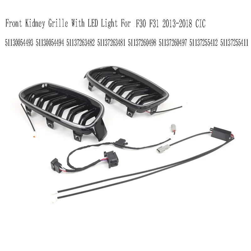 تصميم سباق شبكة الكلى الأمامية A82E مع ضوء LED لسيارات BMW 3 Series F30 F31 2013-2018 CIC 51130054493 51130054494