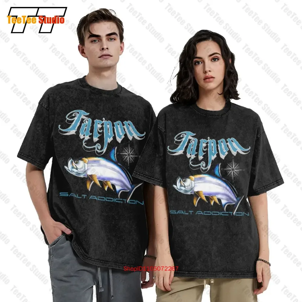 Salt Addiction Tarpon Fishing Vintage Oversized T-Shirt Flats Life Rod Reel Lure Baits 4O74