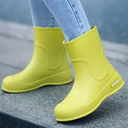 Women's High Top Flat Sole Slip-On Rain Boot Soft Sole Non Slip Waterproof Detachable Cotton Cover Kitchen Work Shoe Garden Shoe