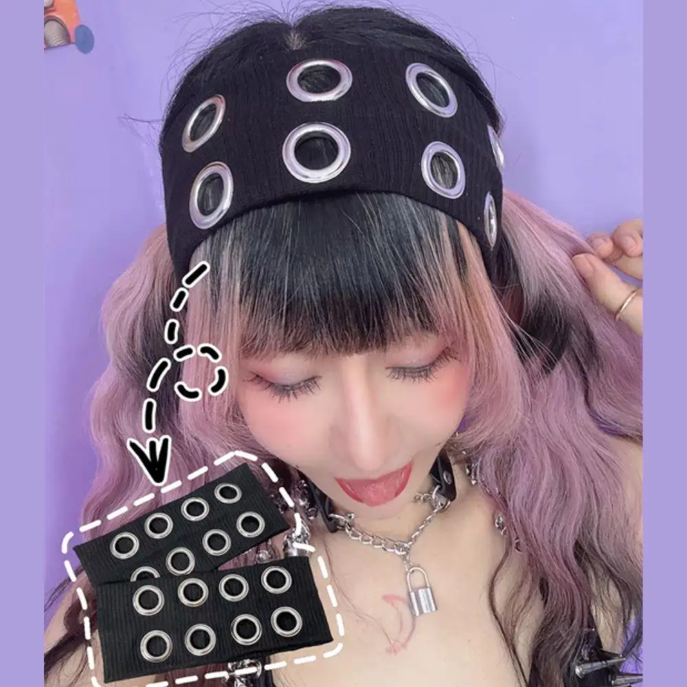

New Women Hollow Elastic Headbands Punk Style Headwrap Hollow Elastic Headband Sport Grommet Casual Hair Band Hair Accessories