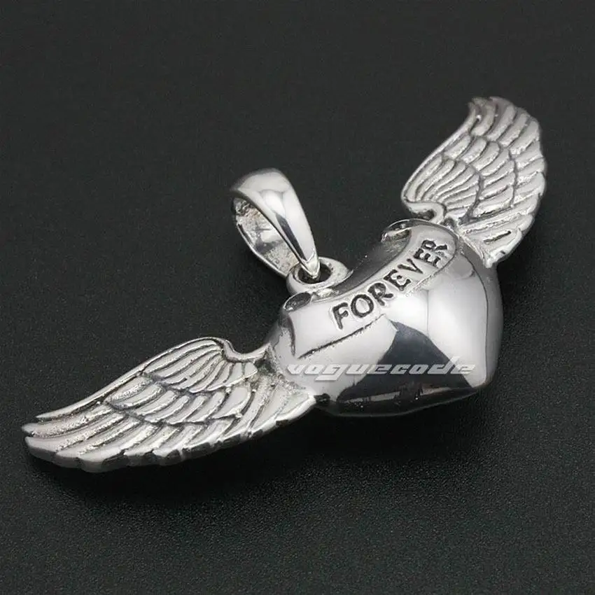 925 Sterling Silver Angel Bird Wing Feather Love Forever Pendant 8A012 JP