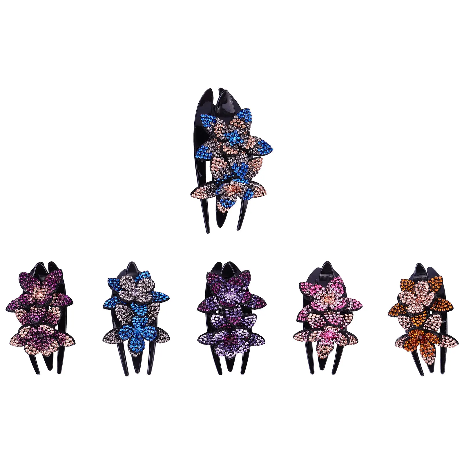 

6Pcs Duckbill Hairpin Rhinestone Flower Plastic Claw Clips Women Accessories Wedding Banquet Party Hair Styling Three Tooth Clip