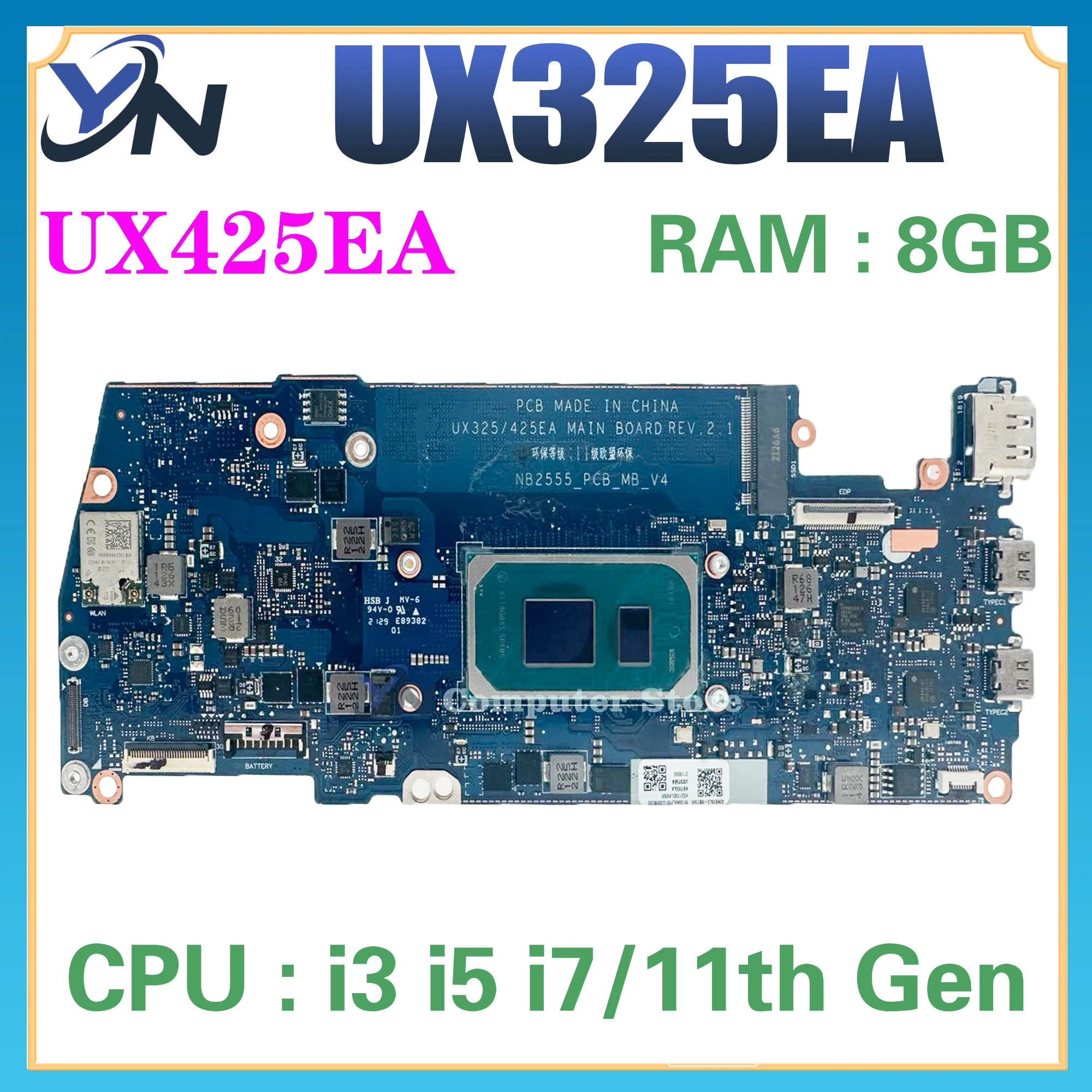 UX325EA untuk Asus ZenBook 14 13 UX425EA Motherboard Laptop dengan CPU I5 I7 11th dan RAM 8GB Mainboard 100% Test Ok