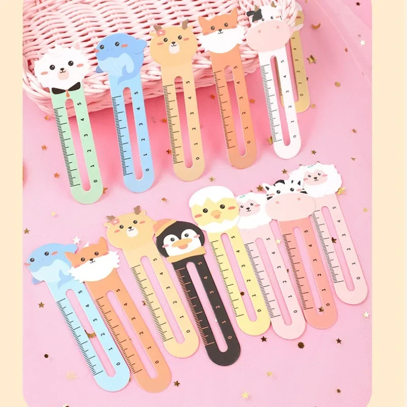 50Pcs/pack Cartoon Animal Bookmark Cute Bear Kitten Student Ruler Bookmark Students Supplies Bookmarks for Books