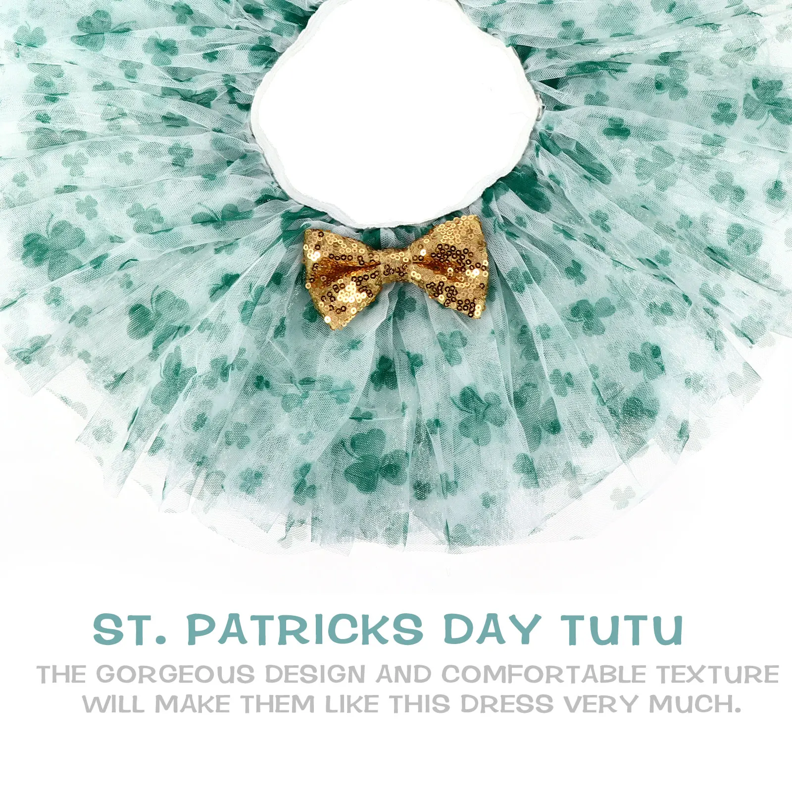 

1pc St. Patrick'S Clover Tutu Skirt Gauze Costume Dress For Kids Party Wear 4 Layers Irish Theme Skirt