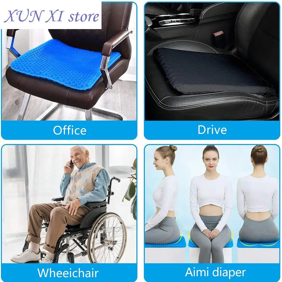 New Gel Seat Cushion Breathable Honeycomb Design for Pressure Relief Back Tailbone Pain Home Office Chair Cars Wheelchair Cool